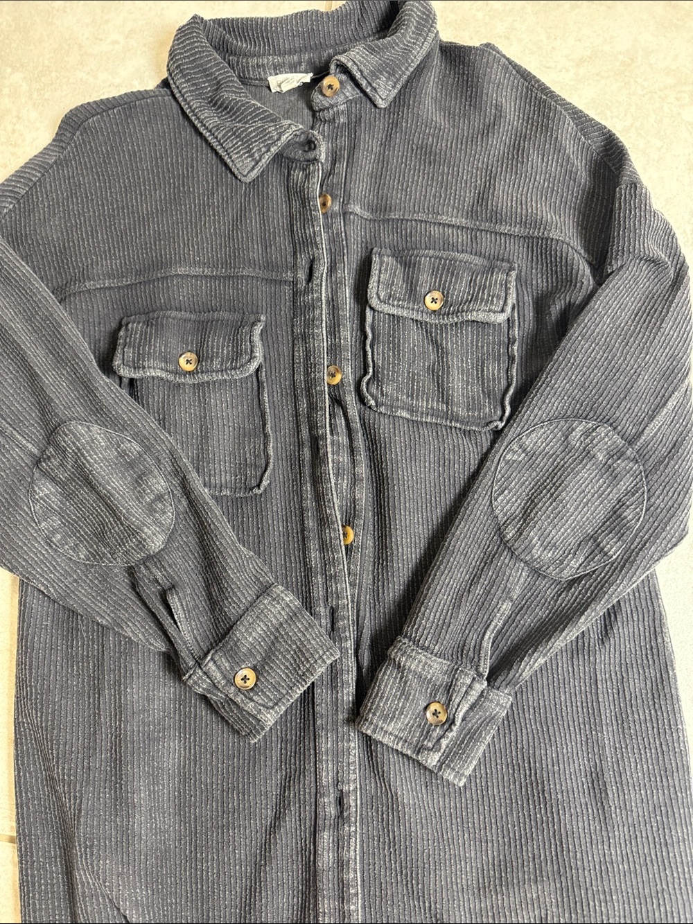 Anthropologie Pilcro Ribbed Duster Shacket Shirt Jacket XS Charcoal Grey Cotton - Picture 9 of 13